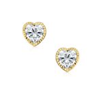 14K Gold Heart Stud Earrings CZ Bezel Perfect for Girlfriend - Image 2