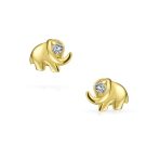 Tiny CZ Stud Earrings: Lucky Elephant in 14K Yellow Gold with Screw-back - Image 2