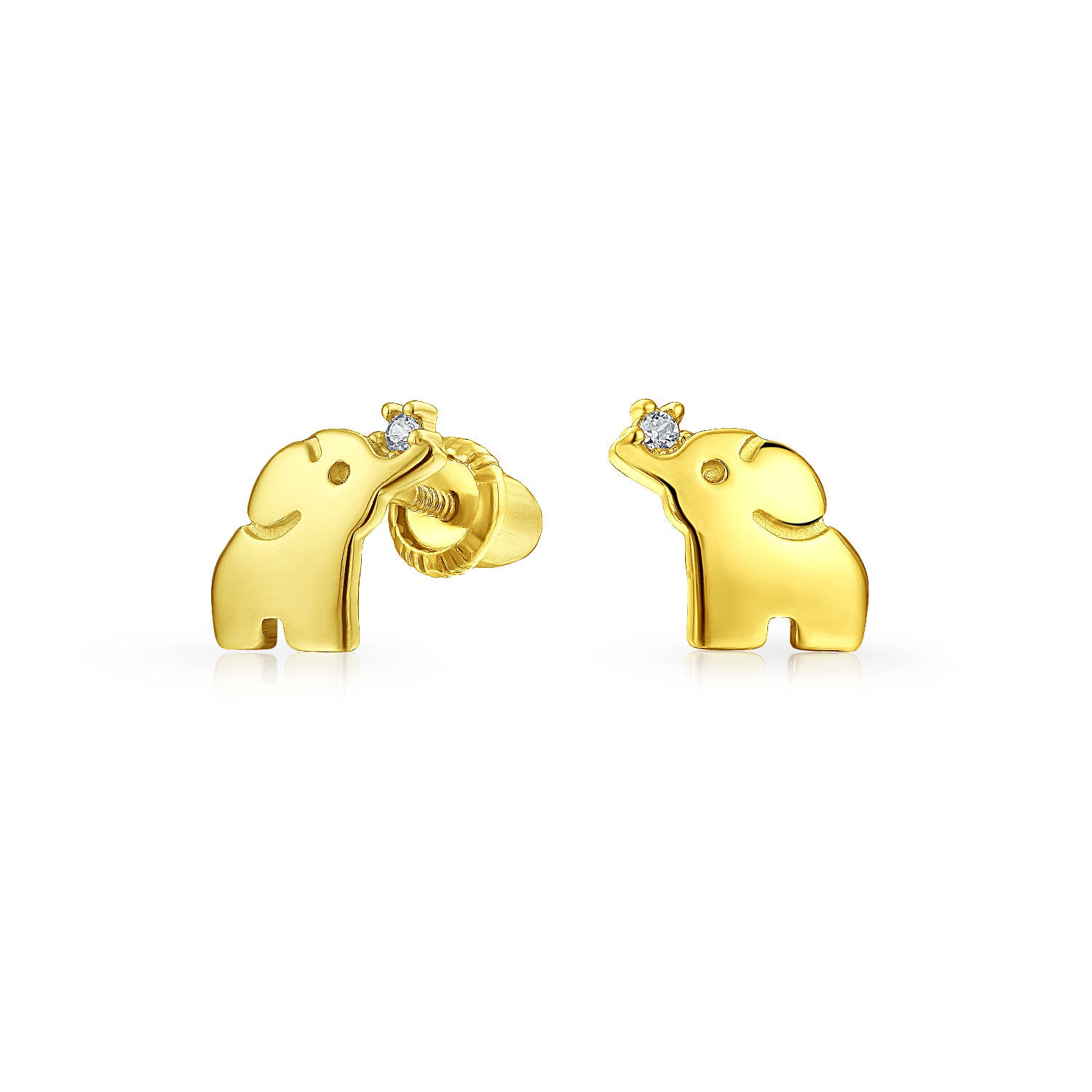 gold-stud-earring-elephant_gio-fe3827-az_1 Tiny CZ Stud Earrings: Lucky Elephant in 14K Yellow Gold with Screwback - Image 1