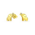 Set of 2 Tiny Lucky Elephant & Round CZ Stud Earrings 14K Yellow Gold Screw Back - Image 3