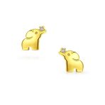Tiny CZ Stud Earrings: Lucky Elephant in 14K Yellow Gold with Screwback - Image 2