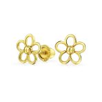 Tiny Mini 14K Yellow Gold Sunflower Daisy Flower Stud Earrings Secure Clutch Screw-back