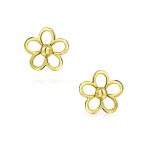 Tiny Mini 14K Yellow Gold Sunflower Daisy Flower Stud Earrings Secure Clutch Screw-back - Image 2