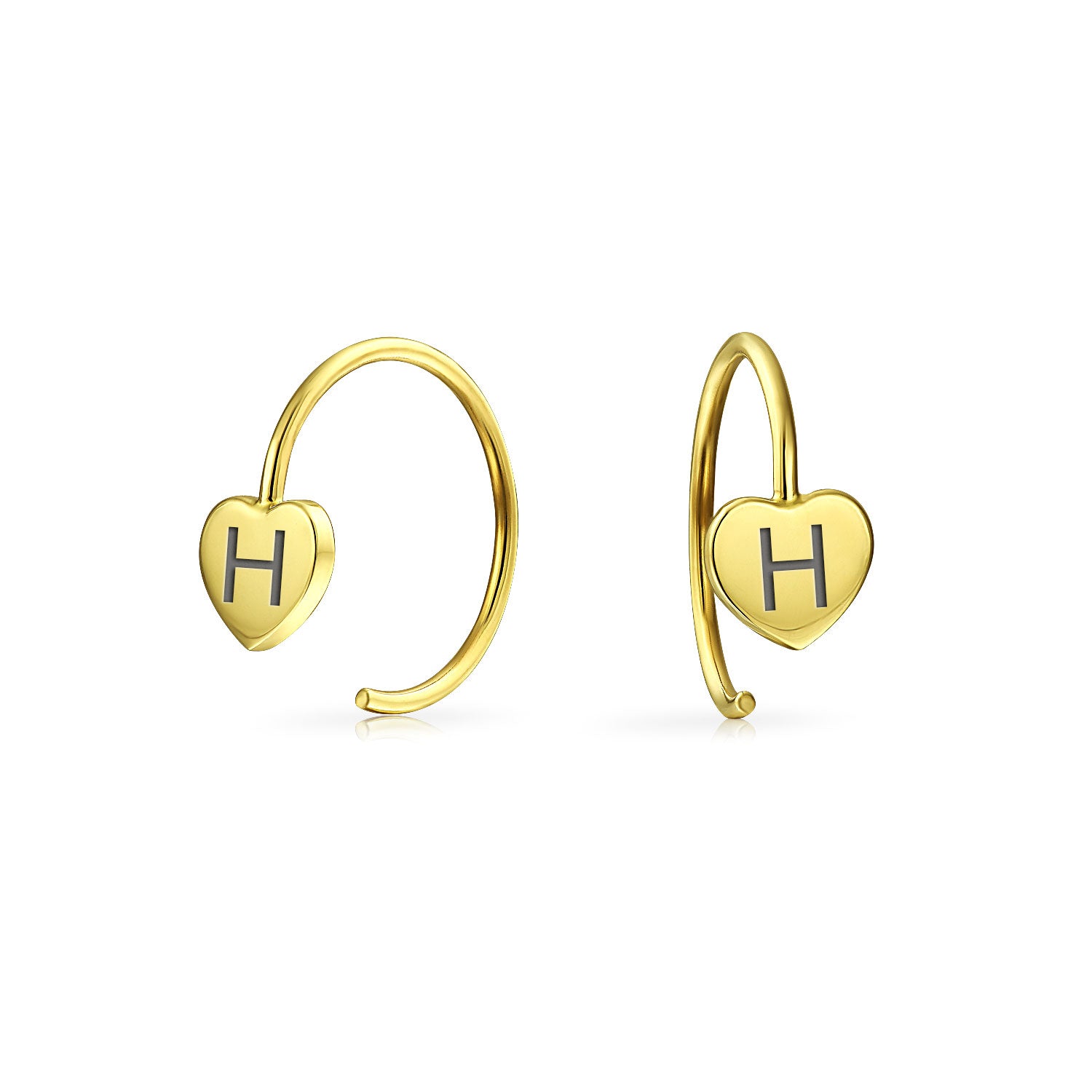 gold-stud-earring-heart-hook_gio-fe3443-h_1 Initial Tiny Real 14K Gold Mini Heart Hoop Threader Earrings - Image 1