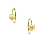 Initial Tiny Real 14K Gold Mini Heart Hoop Threader Earrings - Image 2