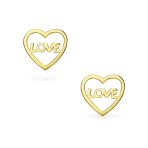 Romantic Tiny Minimalist 14K Yellow Gold Word LOVE Heart Shape Stud Earring Secure Screwback - Image 2