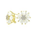 Romantic Cat Eye Heart-Shaped Petals Flower Stud Earrings with Omega Clip Earrings Gold For Pierced Ear