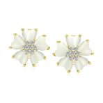 Romantic Cat Eye Heart-Shaped Petals Flower Stud Earrings with Omega Clip Earrings Gold For Pierced Ear - Image 3