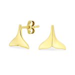 Nautical Mermaid Fin Whale Tail Stud Earrings Sterling Silver Rose Gold Vermeil
