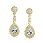 Art Deco Style Cubic Zirconia CZ Statement Teardrop Chandelier Clip On Dangle Earrings - Image 5