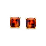 Brown Cushion Square Acrylic Tortoise Shell Stud Earrings 8MM Gold Plated Steel - Image 2
