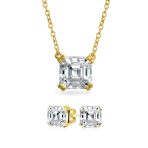 Bridal 4CT Solitaire CZ Asscher Cut Stud Earrings Pendant Gold Plated Silver Set