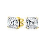 Bridal 4CT Solitaire CZ Asscher Cut Stud Earrings Pendant Gold Plated Silver Set - Image 3