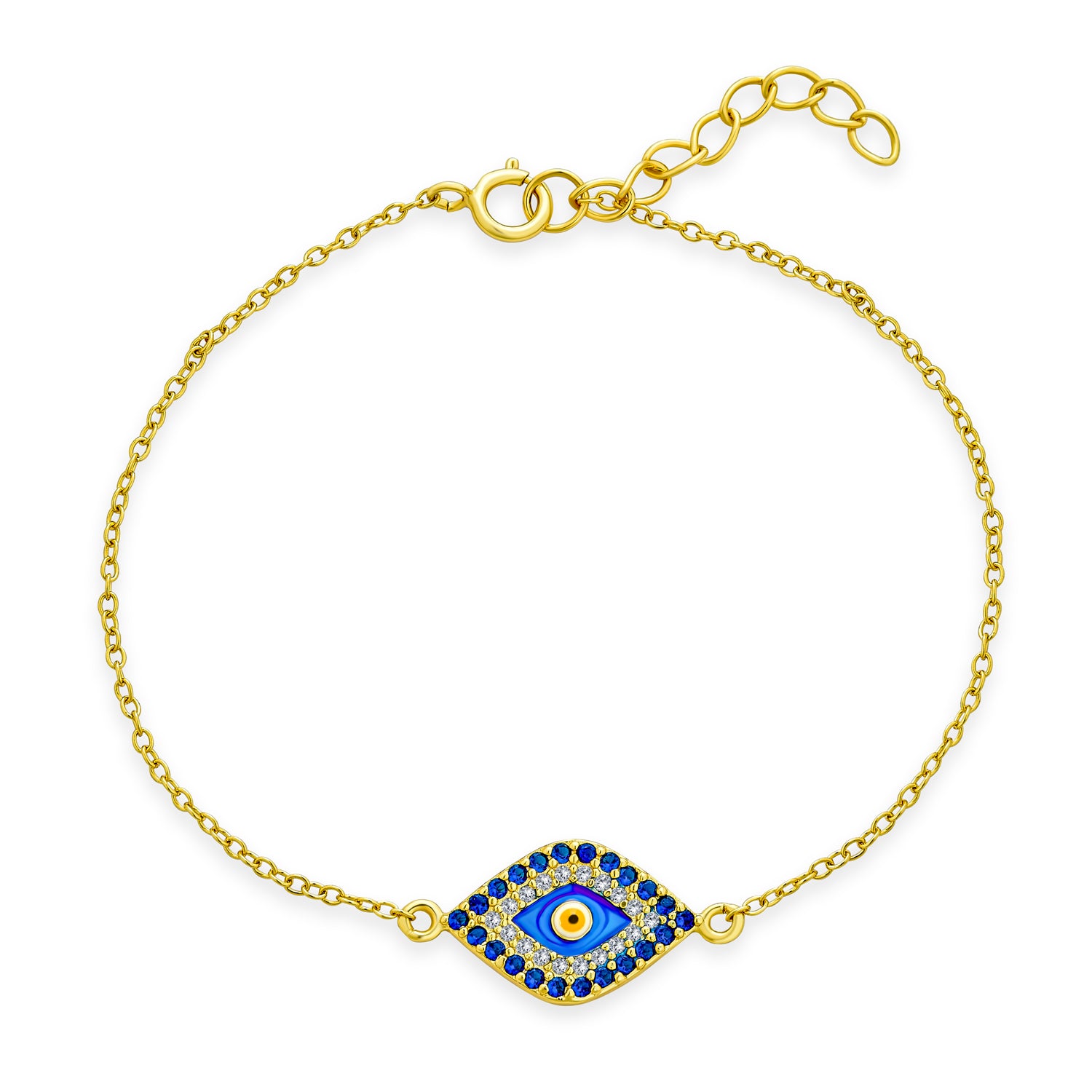 gold-vermeil-cz-evil-eye-bracelet-iy-oc5521 Delicate Tiny Evil Eye Charm Bracelet Pave CZ Accent Gold Plated .925 Sterling Silver - Image 1