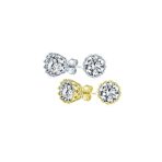 Set of 2 Crown Basket Clear CZ Stud Earrings Gold Plated Sterling Silver 6MM