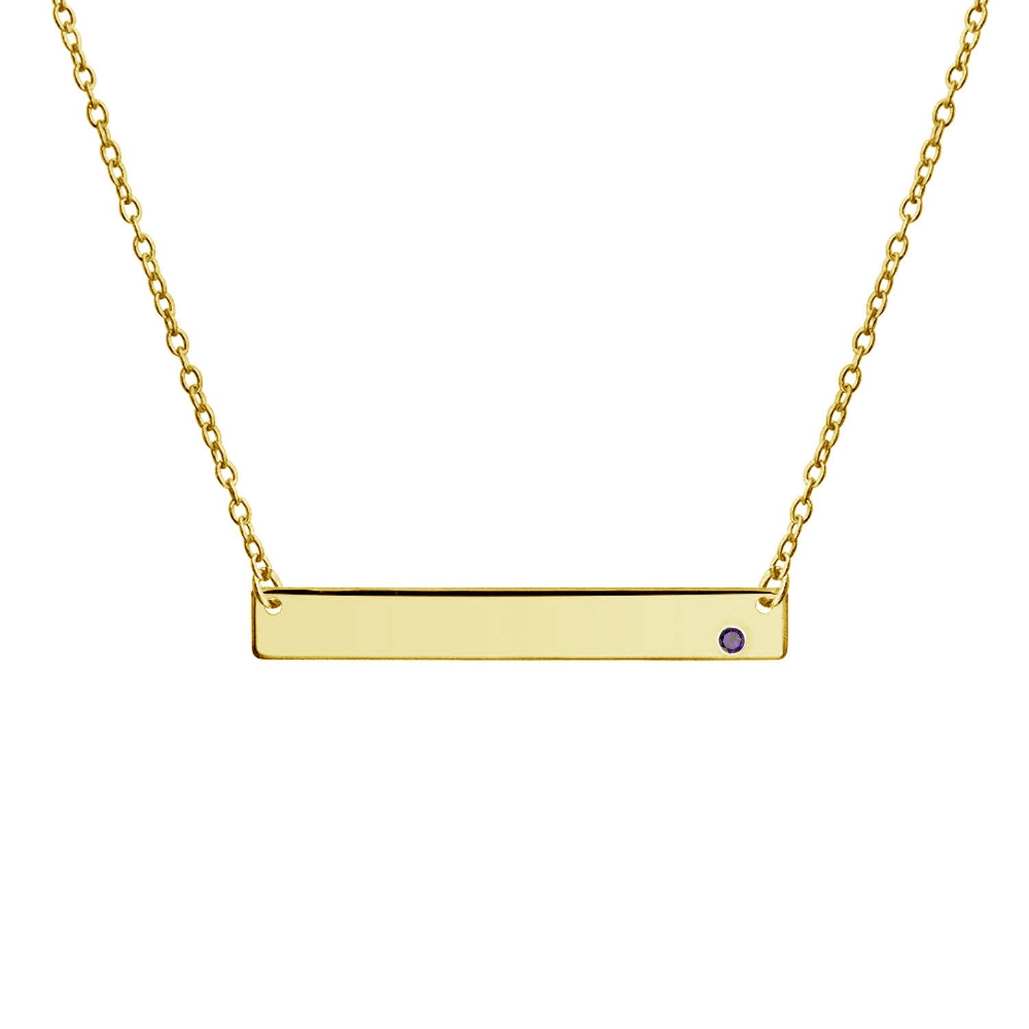 Inspirational Flat Bar Name Pendant Necklace 14K Gold Plated with Birthstone - Image 4