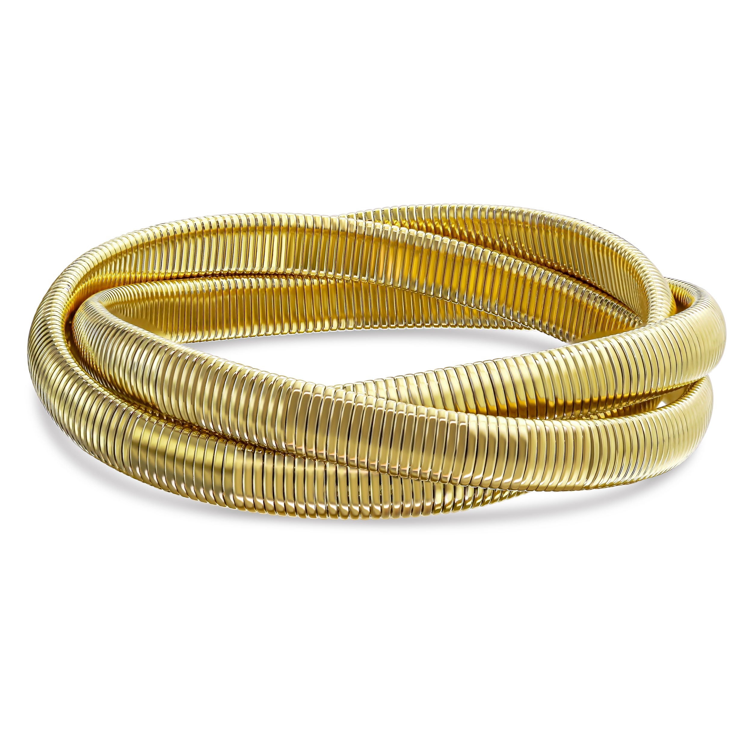 gold_plated_bangle_twisted_band_ish-bl02n0307-g_11 i Omega Cobra Bangle Interlocking Bracelet Rose Gold Plated Large Wrist 8.5 Inch - Image 1