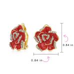 Pink Red Enamel Flower Crystal Edge Clip-On Earrings Gold Plated For Non-Pierced - Image 10