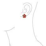 Pink Red Enamel Flower Crystal Edge Clip-On Earrings Gold Plated For Non-Pierced - Image 16