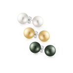 Set of 3 Light Yellow White Black Simulated Pearl Drop Ball Earrings Silver 10MM
