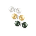 Set of 3 Light Yellow White Black Simulated Pearl Drop Ball Earrings Silver 10MM