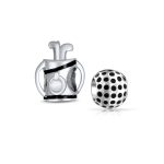 Set of 2 Golf Ball Golf Bag Clubs Charm Bead Sterling Silver for Bracelet