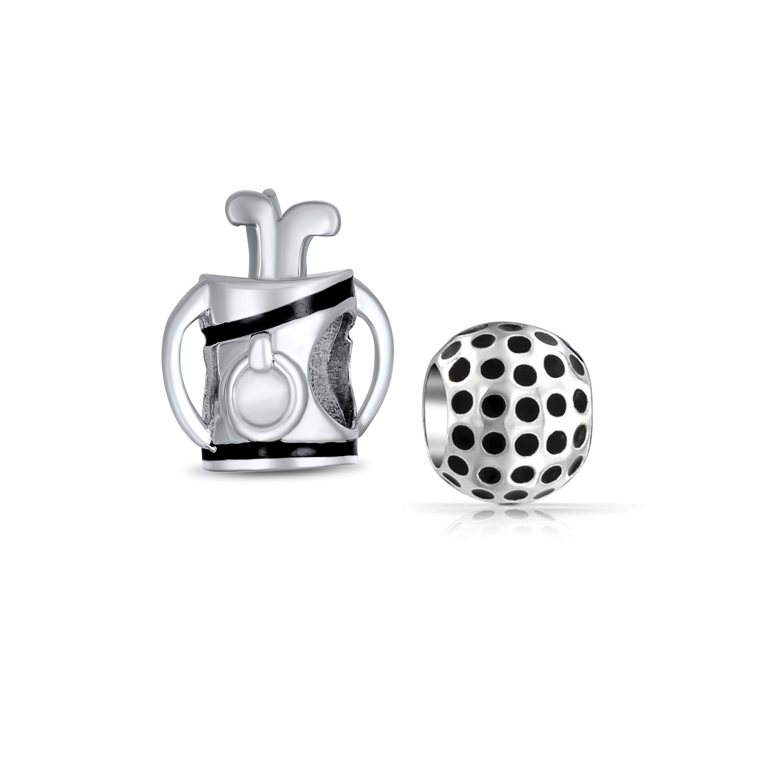 golf-ball-charm-bracelet-pbx-df-sb-1228-set-az Set of 2 Golf Ball Golf Bag Clubs Charm Bead Sterling Silver for Bracelet - Image 1