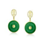 Asian Green Jade Dangle Gemstone Earrings 14K Gold Plated - Image 4
