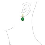 Asian Green Jade Dangle Gemstone Earrings 14K Gold Plated - Image 5