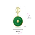 Asian Green Jade Dangle Gemstone Earrings 14K Gold Plated - Image 7