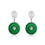 Asian Green Jade Dangle Gemstone Earrings 14K Gold Plated - Image 3