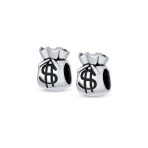 Set of 2 Good Luck Money Bag Charm Bead Sterling Silver for European Bracelet