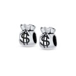 Set of 2 Good Luck Money Bag Charm Bead Sterling Silver for European Bracelet