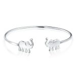 Thin ZOO Animal Good Luck Elephant Bangle Cuff Bracelet .925 Sterling Silver