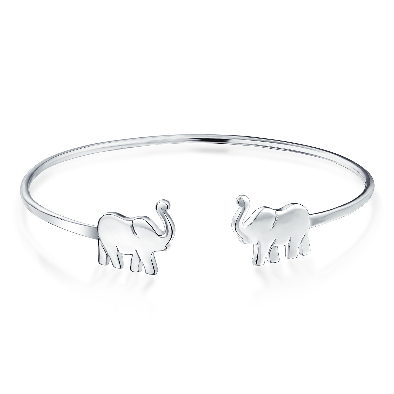 good-luck-elephant-bracelet-silver_pfs-14-2061s_1 Thin ZOO Animal Good Luck Elephant Bangle Cuff Bracelet .925 Sterling Silver - Image 1