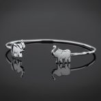 Thin ZOO Animal Good Luck Elephant Bangle Cuff Bracelet .925 Sterling Silver - Image 3