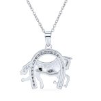 Pave CZ Horse Pendant Necklace with Horseshoe Western Jewelry in Sterling Silver - Image 2
