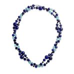 Long Wrap Layered Aqua Quartz & Lapis Onyx Gemstone Strand Necklace 40 Inch - Image 2