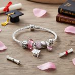 Graduation Cap Charm Bracelet with Crystal Beads and Sterling Silver Clasp - Image 3