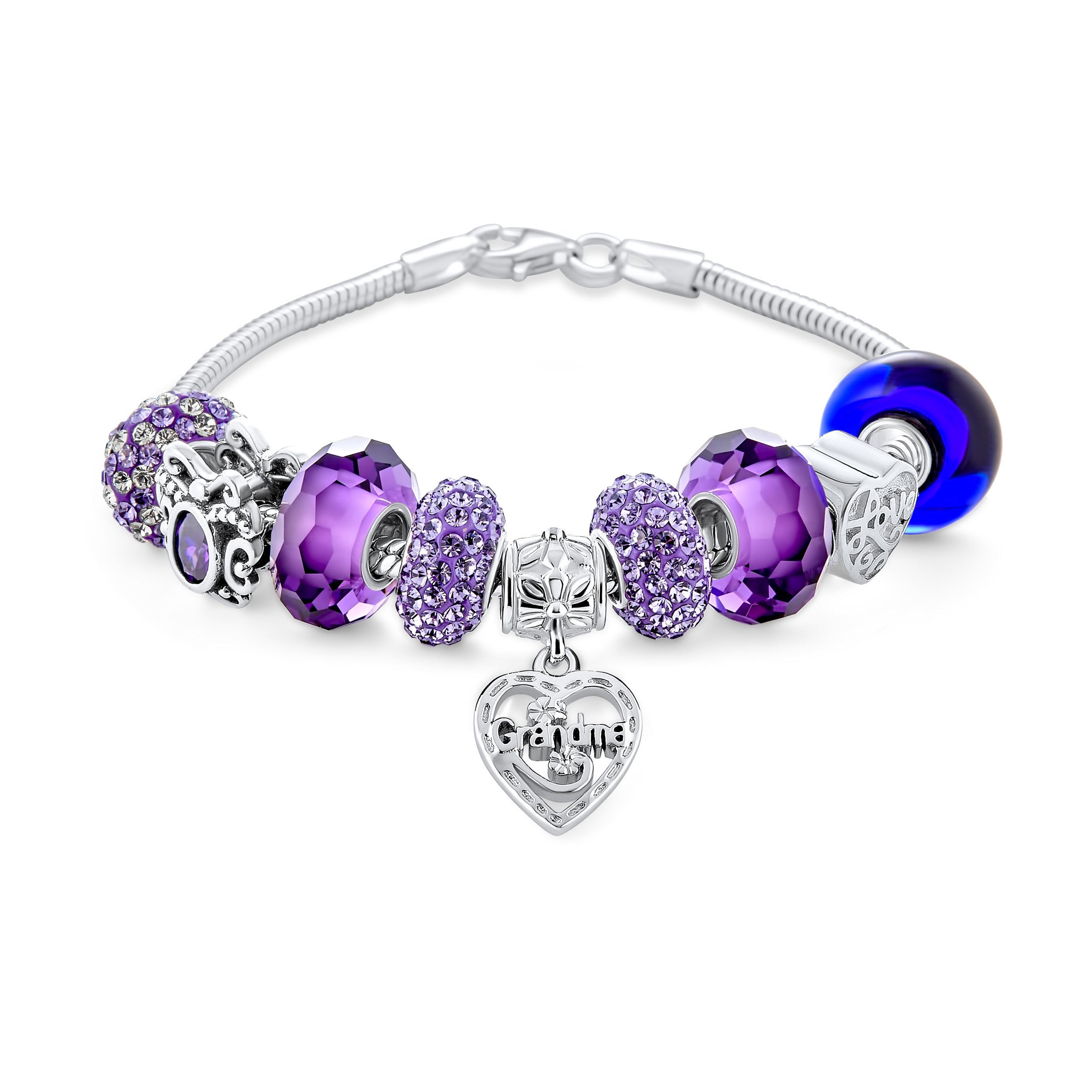 grandma-family-love-purple-multi-charm-bracelet_pbx-br-grma-main_01 Purple Love Grandma Family Charm Bracelet Sterling Silver 6.5-8 Inch - Image 1