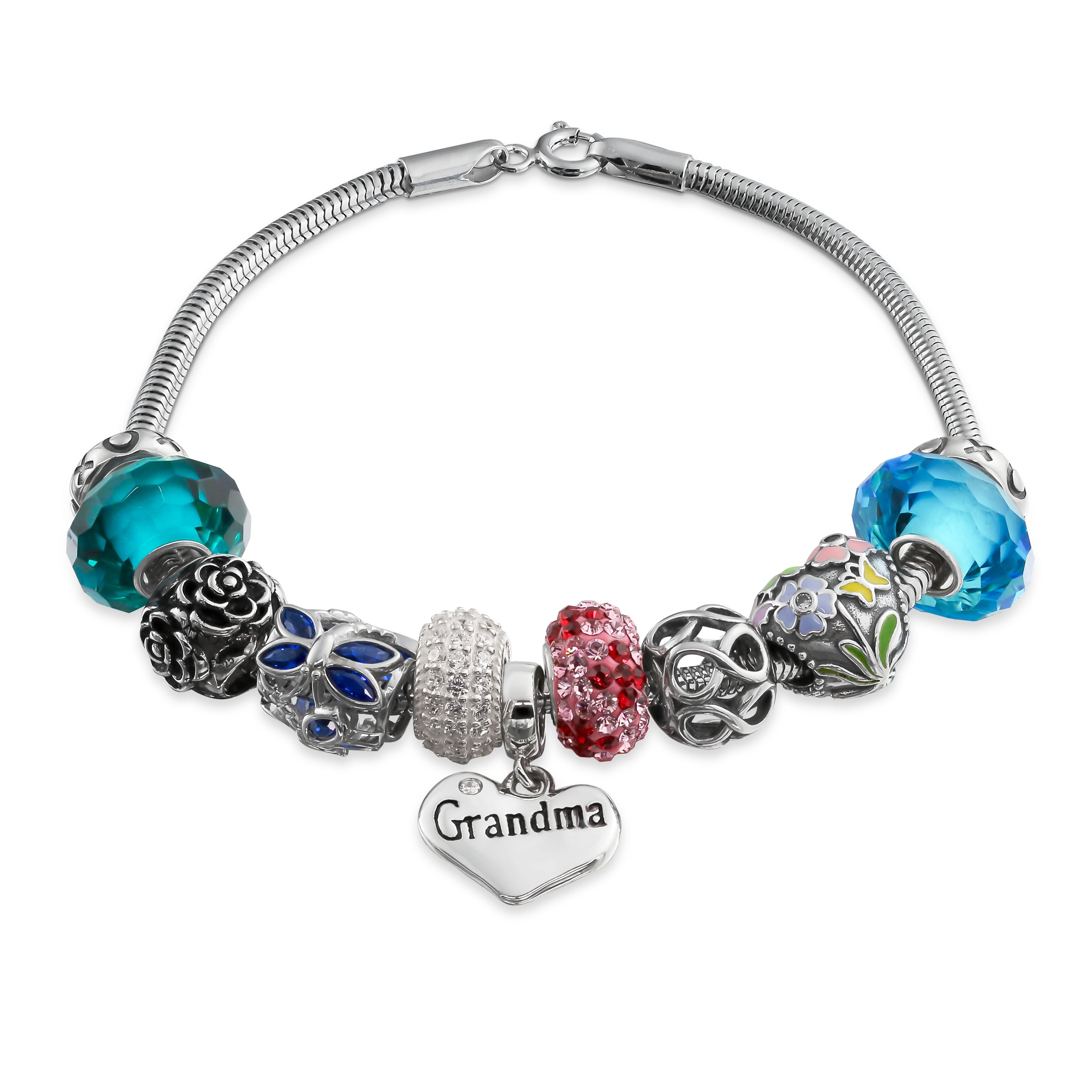 grandmother-multi-charm-bracelet-family-love_pbx-br-grmom_1_large_d3885660-86fb-457d-8847-6a70b5d53ea0 Love Grandma Family Charm Bracelet with Sterling Silver Snake Chain 6.5-9In - Image 1