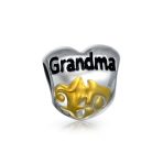 Nana Heart Floral Scroll Grandma Charm Bead 14K Gold Plated Silver for Bracelet