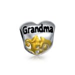 Nana Heart Floral Scroll Grandma Charm Bead 14K Gold Plated Silver for Bracelet