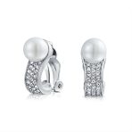 Bridal Crystal Pearl Huggie Clip-On Earrings Non-Pierced