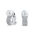 Bridal Crystal Pearl Huggie Clip-On Earrings Non-Pierced