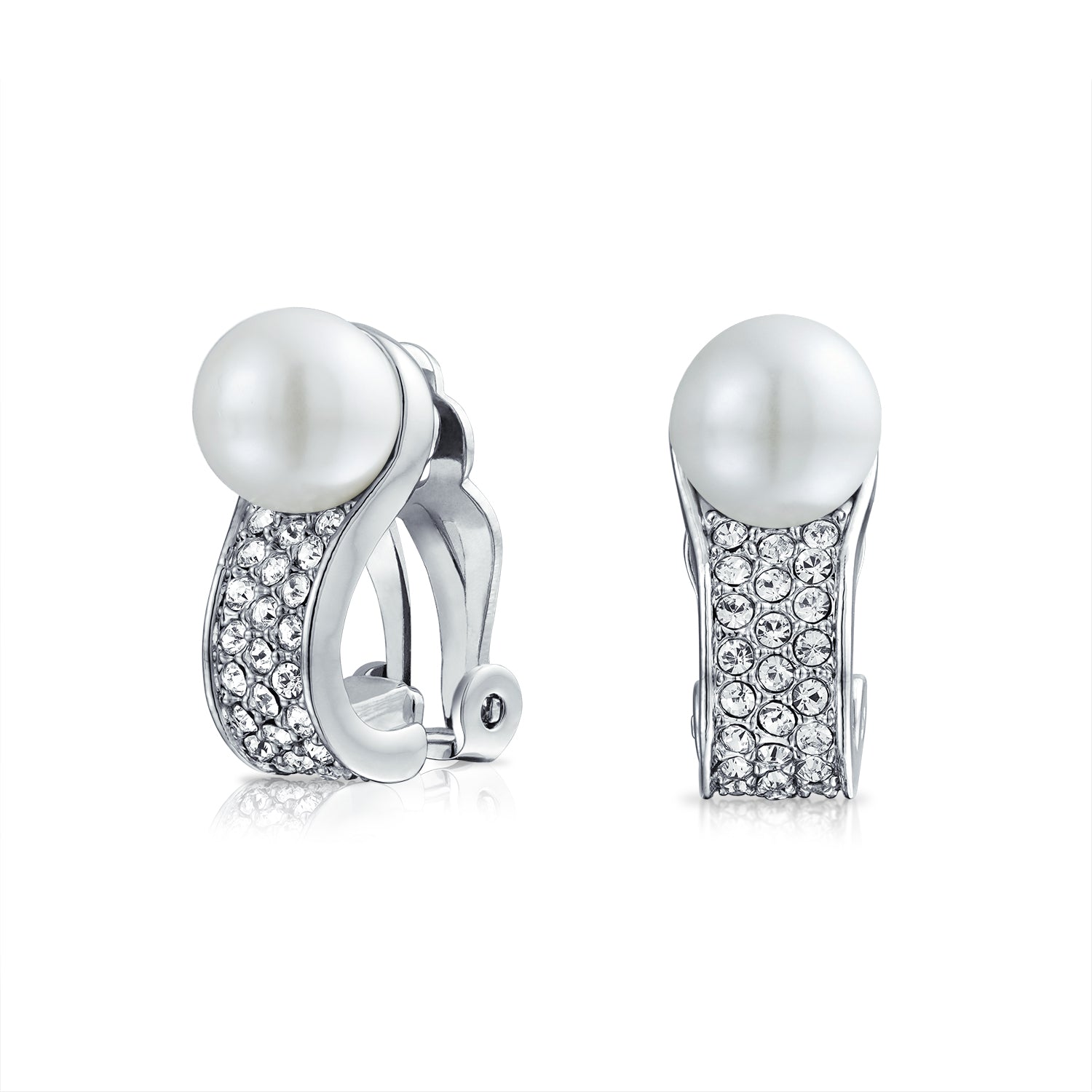 great-gatsby-inspired-faux-pearl_ag-se8601si-az_1 Bridal Crystal Pearl Huggie Clip-On Earrings Non-Pierced - Image 1