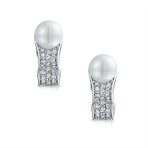 Bridal Crystal Pearl Huggie Clip-On Earrings Non-Pierced - Image 2