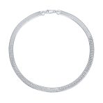 Reversible Flat Greek Key Design .925 Sterling Silver Herringbone Necklace Collar 16 Inch