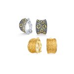 Set of 2 Greek & Bali Swirl Clip-On Earrings Half Hoop Gold