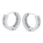 Cutout Greek Key Design Huggies Mioni Hoop Earrings Sterling Silver Hinged - Image 2